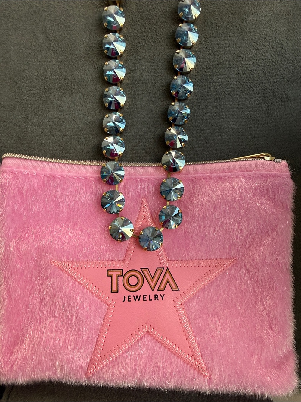 Iridescent Blue Crystal Necklace with Gold Chain
